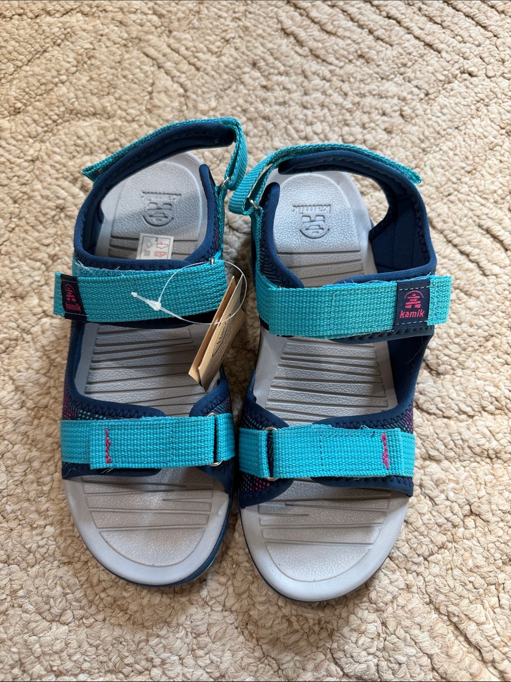 Kamik Kids Teal and Navy Hook-and-Loop Sport Sandals